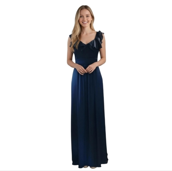 BCBG Paris Dresses & Skirts - BCBG Paris Size 6 Navy Blue Sleeveless Ruffle Evening Gown Maxi Formal Dress